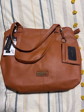 London Fog Cognac Brown Shoulder Tote with ID Holder